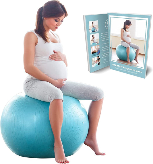 BABYGO® Birthing Ball for Pregnancy Maternity Labour & Yoga + Our 100 Page Pregnancy Book, Exercise, Birth & Recovery Plan, Anti-Burst Eco Friendly Material 65Cm 75Cm Includes Pump