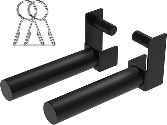 Balelinko Extended 9" Olympic Weight Plate Holder, Weight Plate Storage, Attachment for for 2"X2" Tube Power Cage with 1" Hole, 1 Pair, Bonus a Pair of 2" Spring Clip Collars Rings