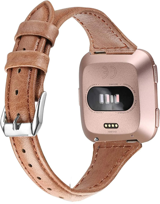 Bayite Bands Compatible with Fitbit Versa 2 / Fitbit Versa Lite/Fitbit Versa, Slim Genuine Leather Band Replacement Accessories Strap Women