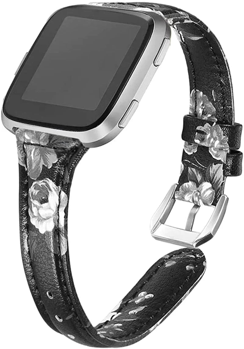 Bayite Bands Compatible with Fitbit Versa 2 / Fitbit Versa Lite/Fitbit Versa, Slim Genuine Leather Band Replacement Accessories Strap Women