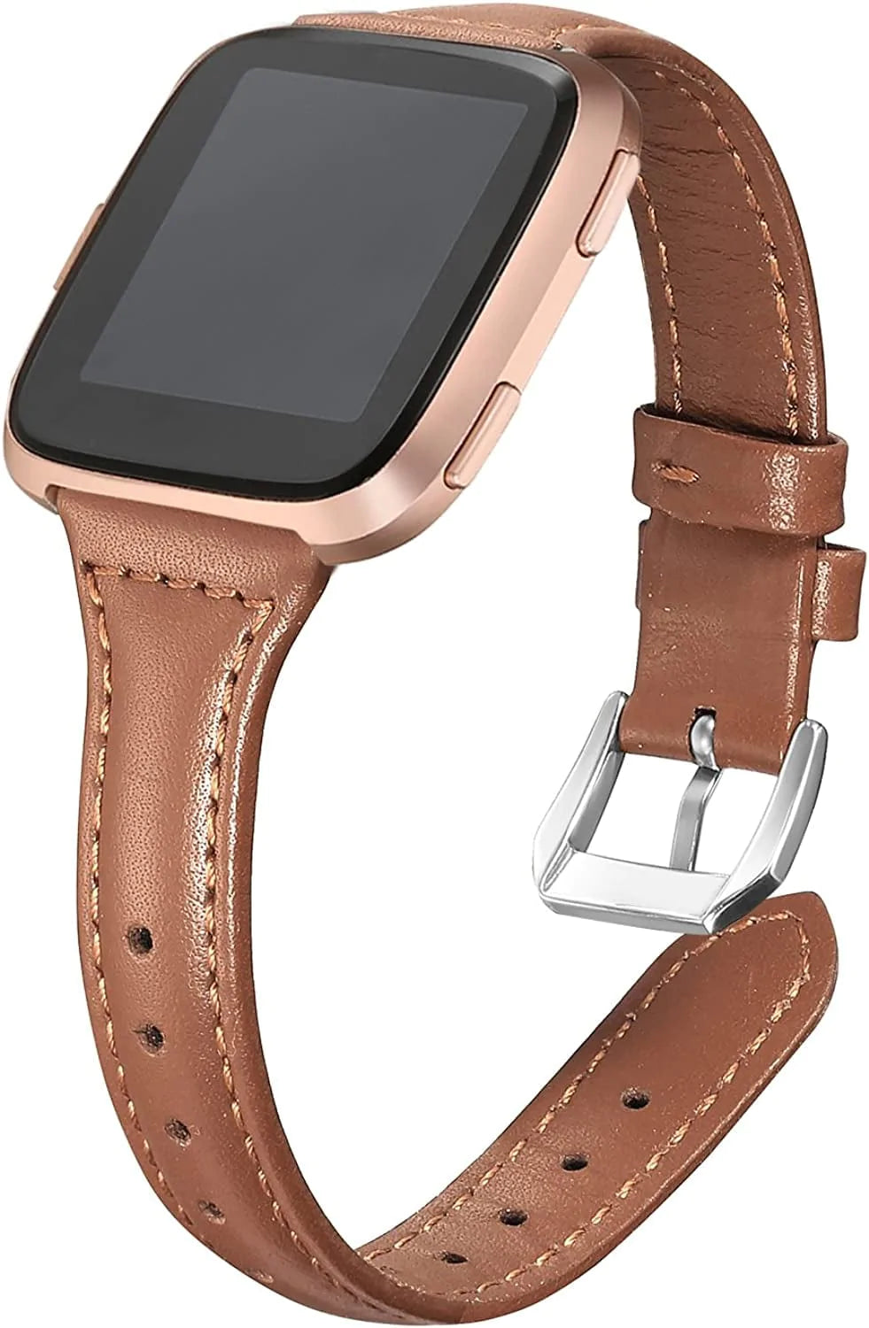 Bayite Bands Compatible with Fitbit Versa 2 / Fitbit Versa Lite/Fitbit Versa, Slim Genuine Leather Band Replacement Accessories Strap Women