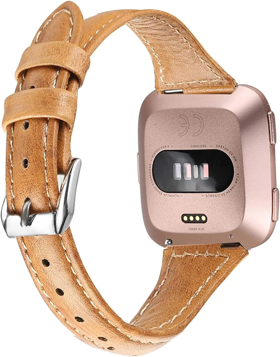 Bayite Bands Compatible with Fitbit Versa 2 / Fitbit Versa Lite/Fitbit Versa, Slim Genuine Leather Band Replacement Accessories Strap Women