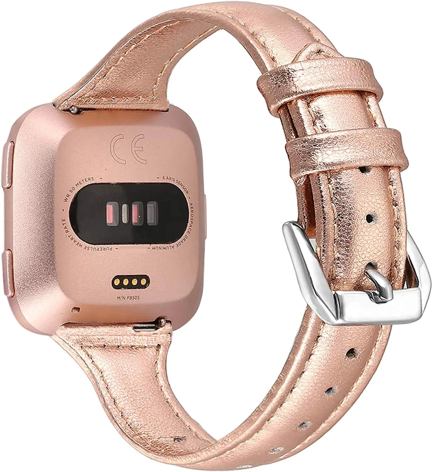 Bayite Bands Compatible with Fitbit Versa 2 / Fitbit Versa Lite/Fitbit Versa, Slim Genuine Leather Band Replacement Accessories Strap Women