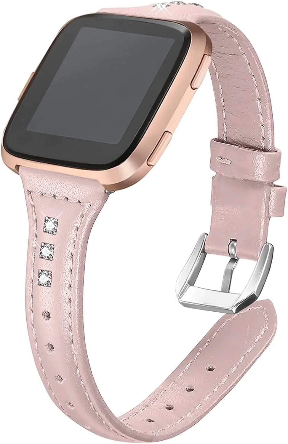 Bayite Bands Compatible with Fitbit Versa 2 / Fitbit Versa Lite/Fitbit Versa, Slim Genuine Leather Band Replacement Accessories Strap Women