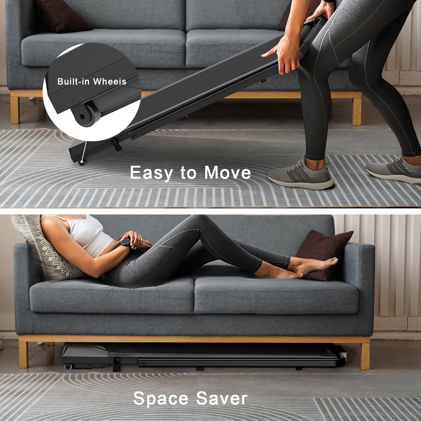 Under Desk Treadmill 1-6KM/H Walking Jogging Machine for Home Office with Folding Option