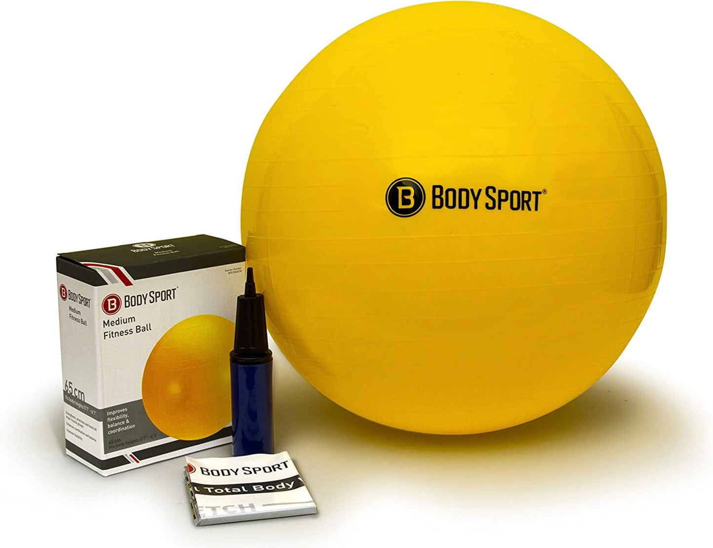 Body Sport Exercise Ball with Pump for Home, Gym, Balance, Stability, Pilates, Core Strength, Stretching, Yoga, Fitness Facilities, Desk Chairs