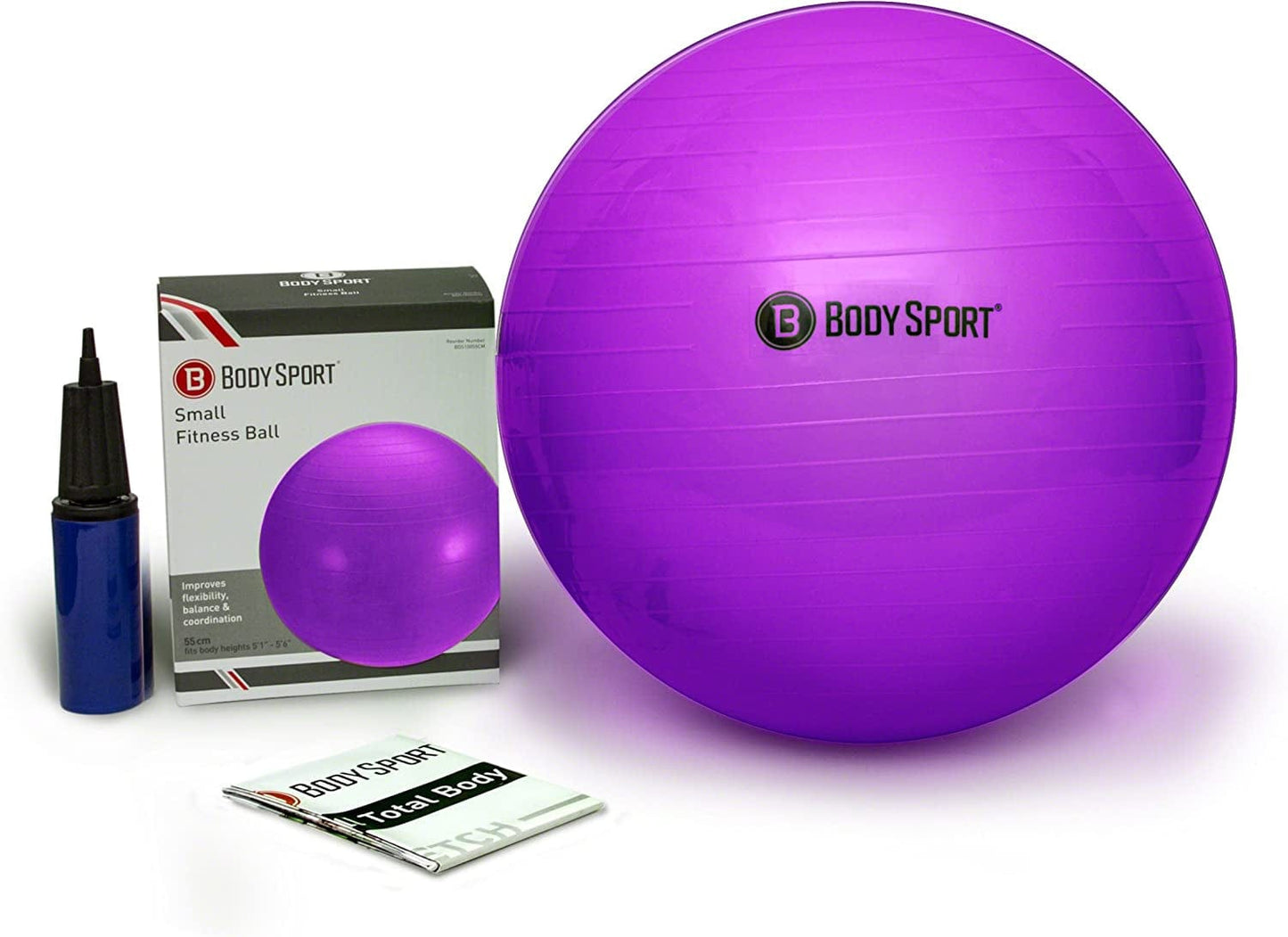 Body Sport Exercise Ball with Pump for Home, Gym, Balance, Stability, Pilates, Core Strength, Stretching, Yoga, Fitness Facilities, Desk Chairs