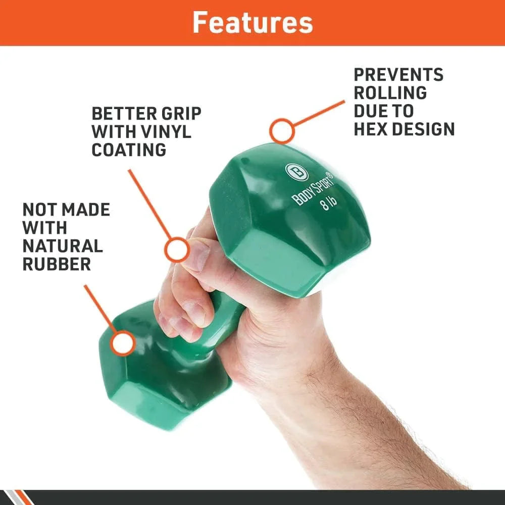 Body Sport Vinyl Dumbbell Hand Weight – Dumbbells for Exercises – Strength Training Equipment – Neoprene Dumbbells – Home Gym Accessories – Weight Training – Pair