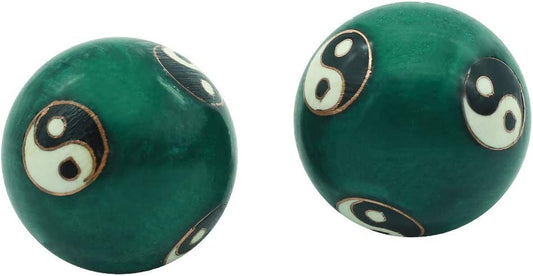 BRABUD 1.5'' Health Hand Balls Carved Tai Chi Pattern Cloisonne Exercise Stress Balls Craft Collection BS142 (S, Green)