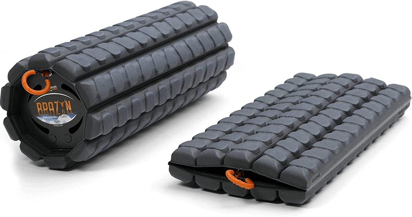 Brazyn Morph Foam Roller (Bravo-Sage): Collapsible Travel Foam Roller for Back Pain Relief, Workout Muscle Recovery, Back Massager, Deep Tissue Leg Massage, Back Cracker, Stretcher; Small, Portable