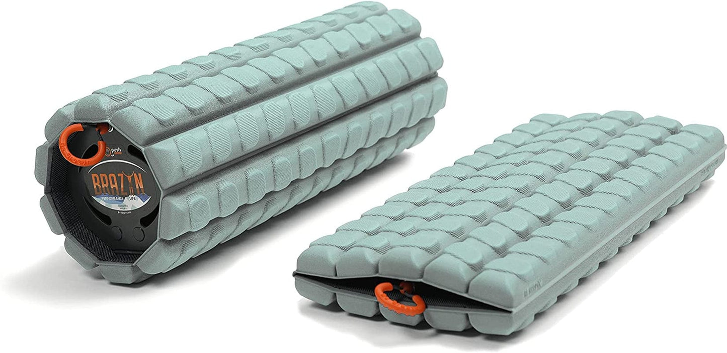 Brazyn Morph Foam Roller (Bravo-Sage): Collapsible Travel Foam Roller for Back Pain Relief, Workout Muscle Recovery, Back Massager, Deep Tissue Leg Massage, Back Cracker, Stretcher; Small, Portable