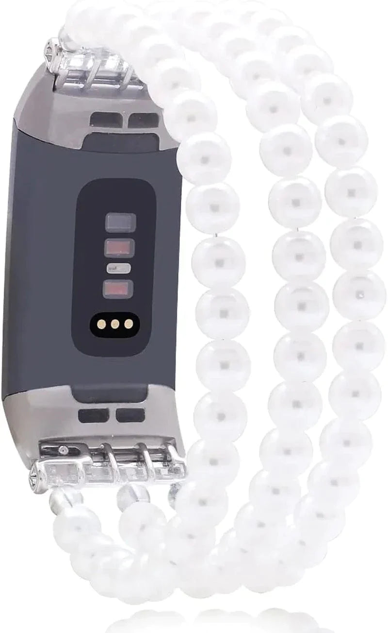 C&L Accessories Compatible with Fitbit Charge 3 Charge 4 Bands, Handmade Feminine Stretch Natural Stone Beaded Adjustable Bracelet Band for Women Girls (Indian Agate)