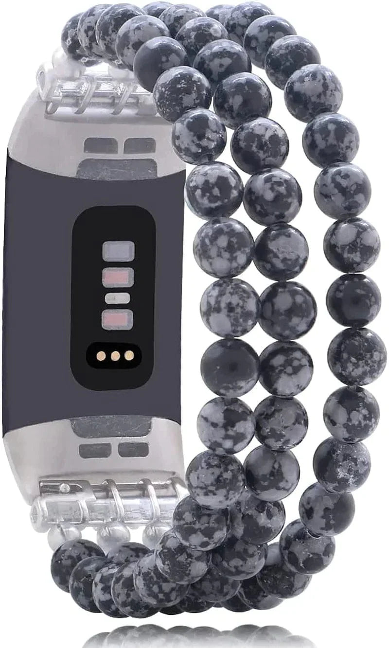 C&L Accessories Compatible with Fitbit Charge 3 Charge 4 Bands, Handmade Feminine Stretch Natural Stone Beaded Adjustable Bracelet Band for Women Girls (Indian Agate)