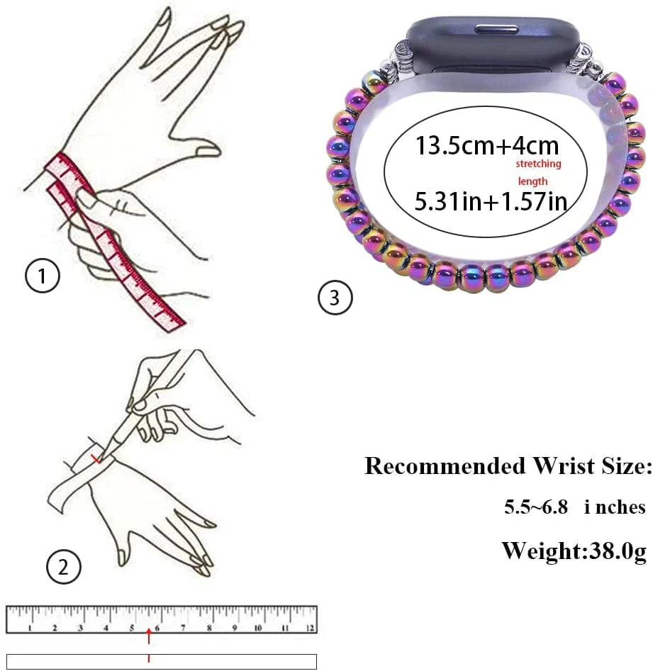 C&L Accessories Replacement Bands Compatible with Fitbit Versa 2 Bands Versa Bands/Versa Lite Bands, Unique Handmade Beaded Hematite Bracelet Band for Women (Rainbow Color)