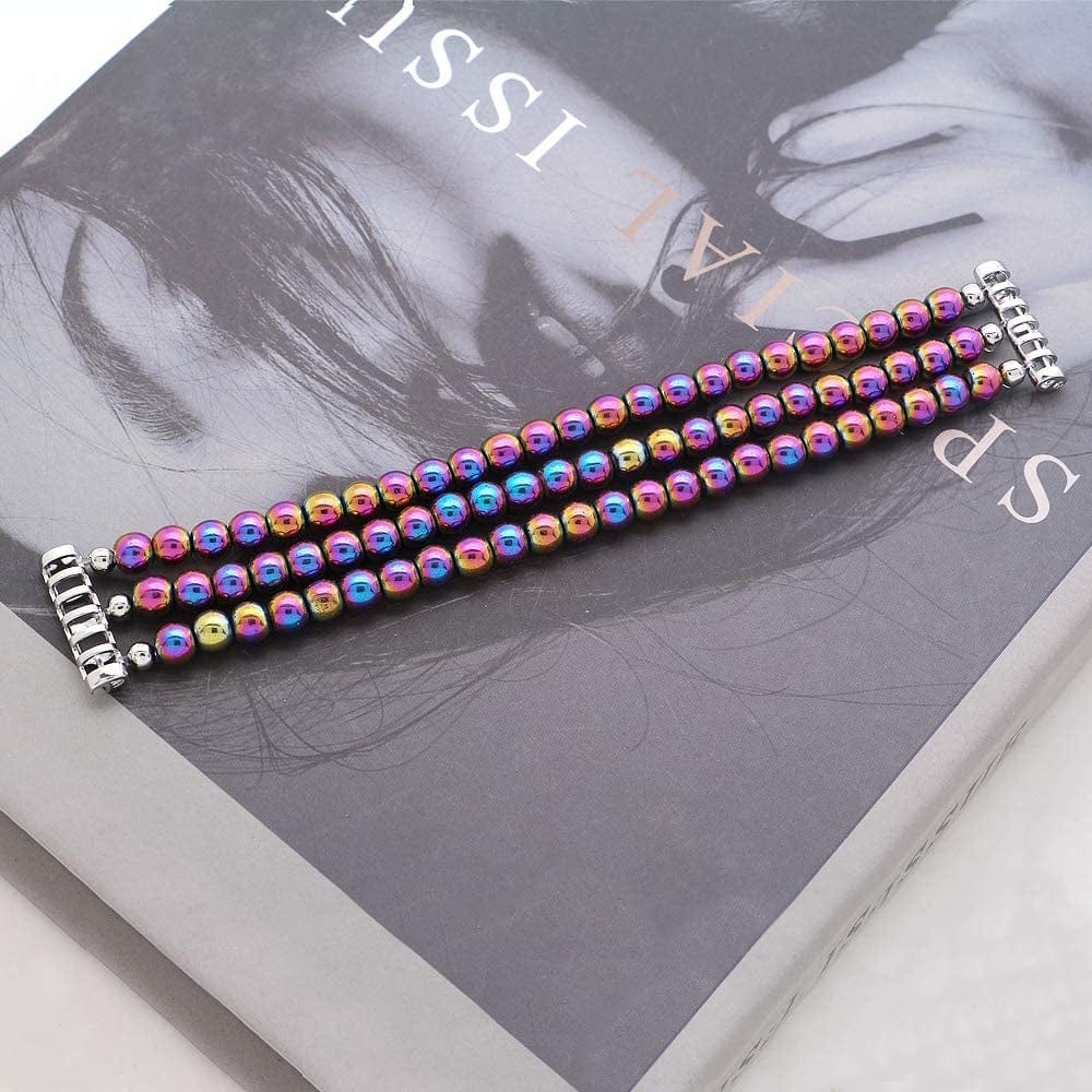 C&L Accessories Replacement Bands Compatible with Fitbit Versa 2 Bands Versa Bands/Versa Lite Bands, Unique Handmade Beaded Hematite Bracelet Band for Women (Rainbow Color)