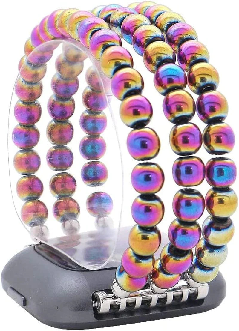 C&L Accessories Replacement Bands Compatible with Fitbit Versa 2 Bands Versa Bands/Versa Lite Bands, Unique Handmade Beaded Hematite Bracelet Band for Women (Rainbow Color)