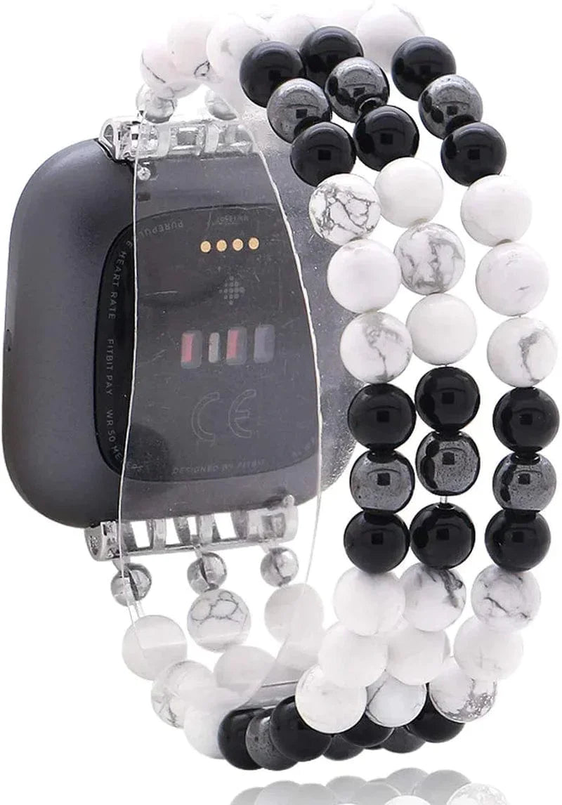 C&L Accessories Replacement Bands Compatible with Fitbit Versa 2 Bands Versa Bands/Versa Lite Bands, Unique Handmade Beaded Hematite Bracelet Band for Women (Rainbow Color)