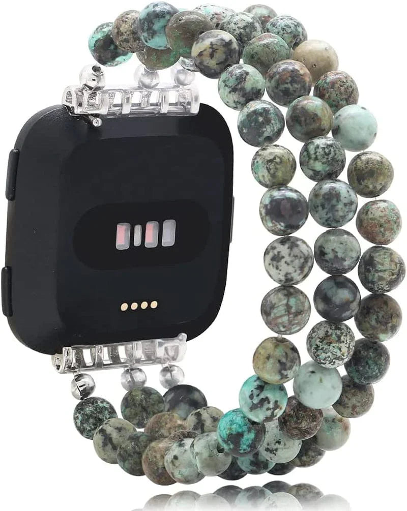 C&L Accessories Replacement Bands Compatible with Fitbit Versa 2 Bands Versa Bands/Versa Lite Bands, Unique Handmade Beaded Hematite Bracelet Band for Women (Rainbow Color)