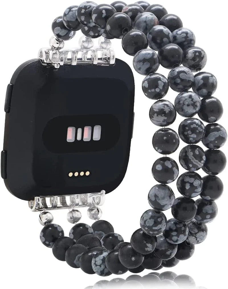 C&L Accessories Replacement Bands Compatible with Fitbit Versa 2 Bands Versa Bands/Versa Lite Bands, Unique Handmade Beaded Hematite Bracelet Band for Women (Rainbow Color)