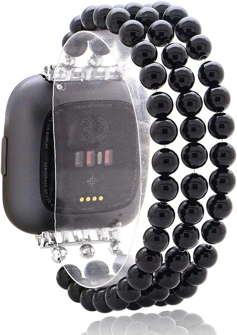 C&L Accessories Replacement Bands Compatible with Fitbit Versa 2 Bands Versa Bands/Versa Lite Bands, Unique Handmade Beaded Hematite Bracelet Band for Women (Rainbow Color)