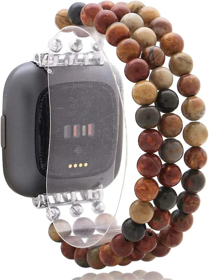 C&L Accessories Replacement Bands Compatible with Fitbit Versa 2 Bands Versa Bands/Versa Lite Bands, Unique Handmade Beaded Hematite Bracelet Band for Women (Rainbow Color)