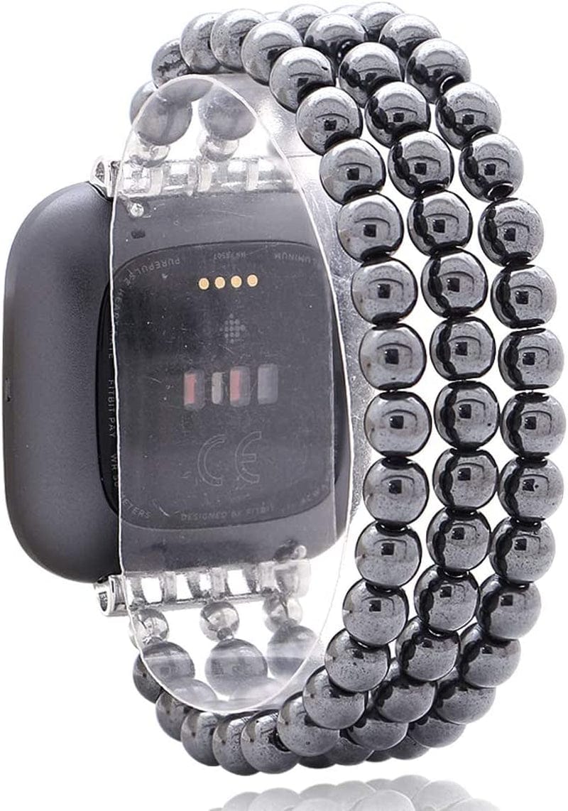 C&L Accessories Replacement Bands Compatible with Fitbit Versa 2 Bands Versa Bands/Versa Lite Bands, Unique Handmade Beaded Hematite Bracelet Band for Women (Rainbow Color)