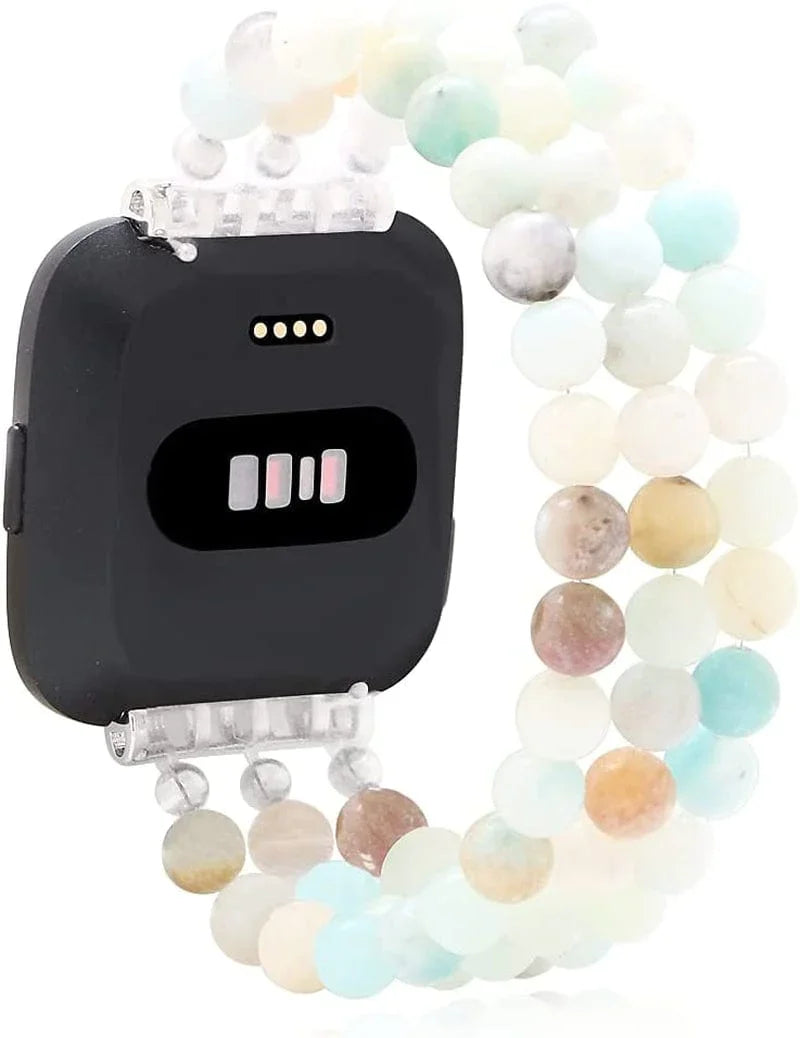 C&L Accessories Replacement Bands Compatible with Fitbit Versa 2 Bands Versa Bands/Versa Lite Bands, Unique Handmade Beaded Hematite Bracelet Band for Women (Rainbow Color)