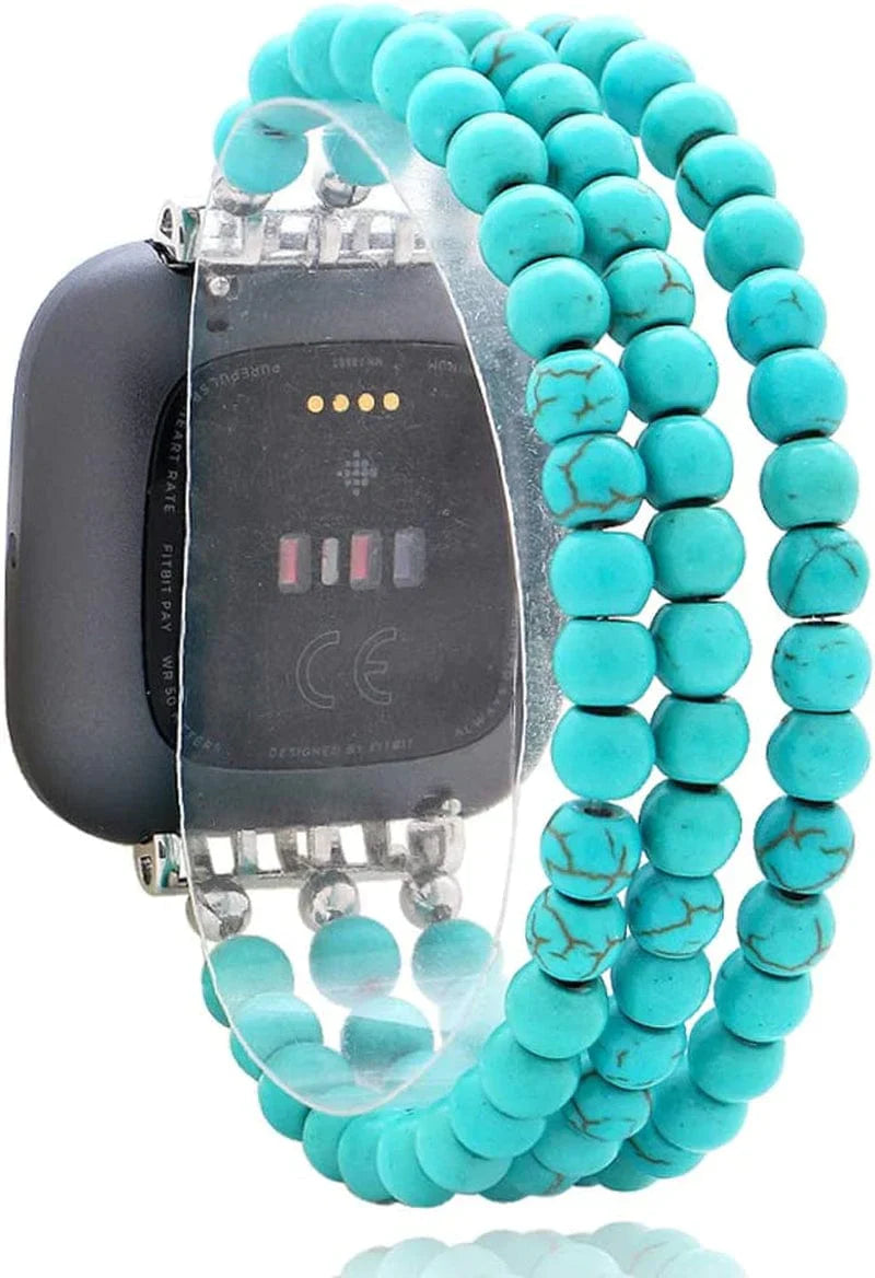 C&L Accessories Replacement Bands Compatible with Fitbit Versa 2 Bands Versa Bands/Versa Lite Bands, Unique Handmade Beaded Hematite Bracelet Band for Women (Rainbow Color)