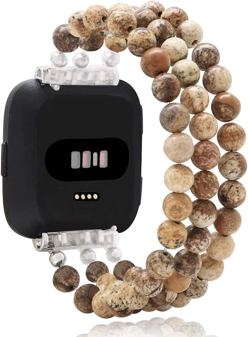 C&L Accessories Replacement Bands Compatible with Fitbit Versa 2 Bands Versa Bands/Versa Lite Bands, Unique Handmade Beaded Hematite Bracelet Band for Women (Rainbow Color)