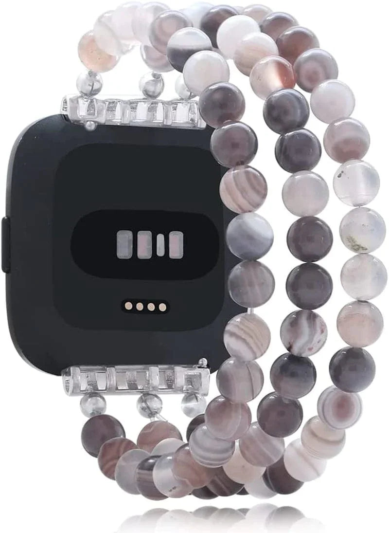 C&L Accessories Replacement Bands Compatible with Fitbit Versa 2 Bands Versa Bands/Versa Lite Bands, Unique Handmade Beaded Hematite Bracelet Band for Women (Rainbow Color)