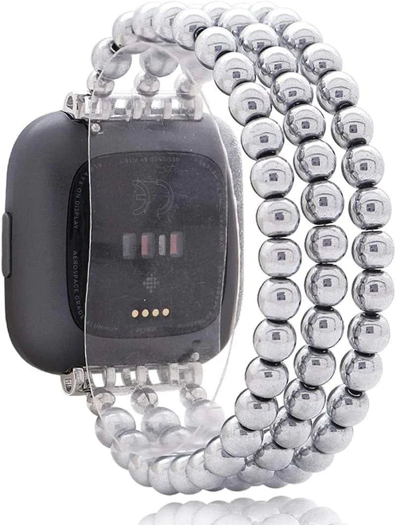 C&L Accessories Replacement Bands Compatible with Fitbit Versa 2 Bands Versa Bands/Versa Lite Bands, Unique Handmade Beaded Hematite Bracelet Band for Women (Rainbow Color)