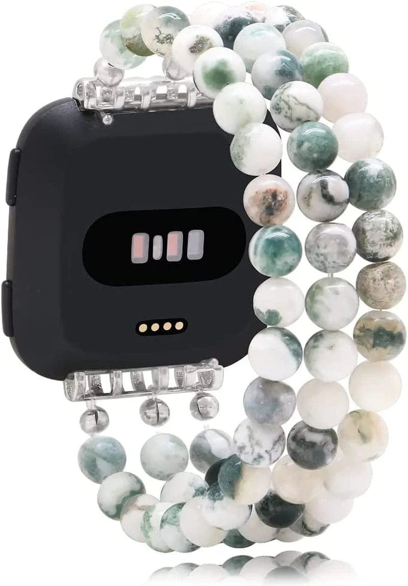 C&L Accessories Replacement Bands Compatible with Fitbit Versa 2 Bands Versa Bands/Versa Lite Bands, Unique Handmade Beaded Hematite Bracelet Band for Women (Rainbow Color)