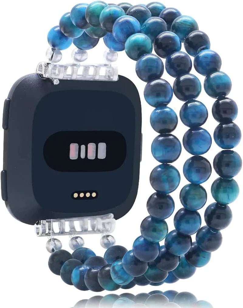 C&L Accessories Replacement Bands Compatible with Fitbit Versa 2 Bands Versa Bands/Versa Lite Bands, Unique Handmade Beaded Hematite Bracelet Band for Women (Rainbow Color)