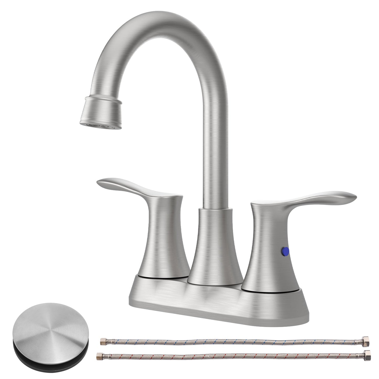 Bathroom Faucet Brushed Nickel, 4" 2-Handle with Pop-up Drain