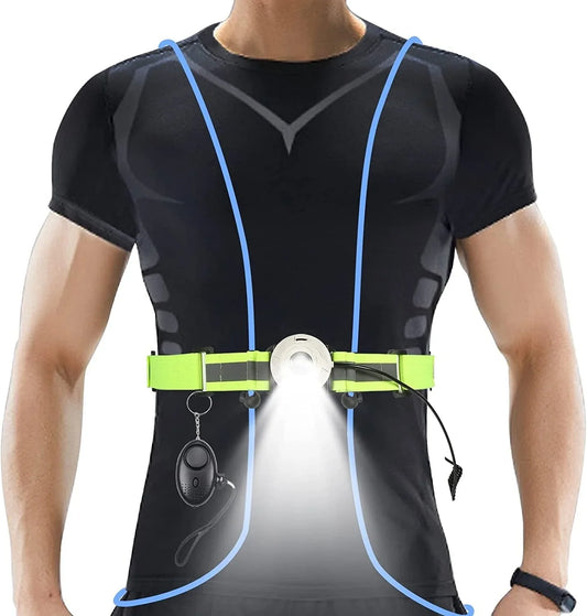 CCBOAY Reflective Running Vest with Personal Alarm, Night Running Lights for Runners Cyclist, LED High Visibility Chest Safety Light, Safety Vest USB Rechargeable Reflective Gear Accessories