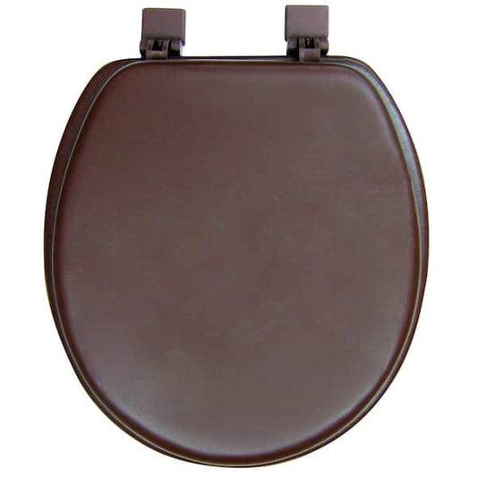 Round Toilet Seat Closed Front Vinyl Plastic Hinges, Chocolate