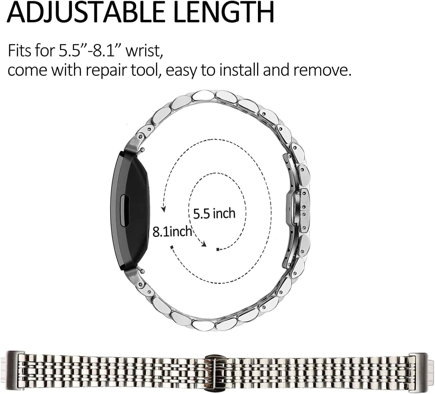 Chofit Metal Bracelet Compatible with Fitbit Inspire/ Inspire Hr/Inspire 2 Bands, Stainless Steel Replacement Strap Bangle Bracelet Wristband Accessories for Inspire Tracker for Women (Silver)