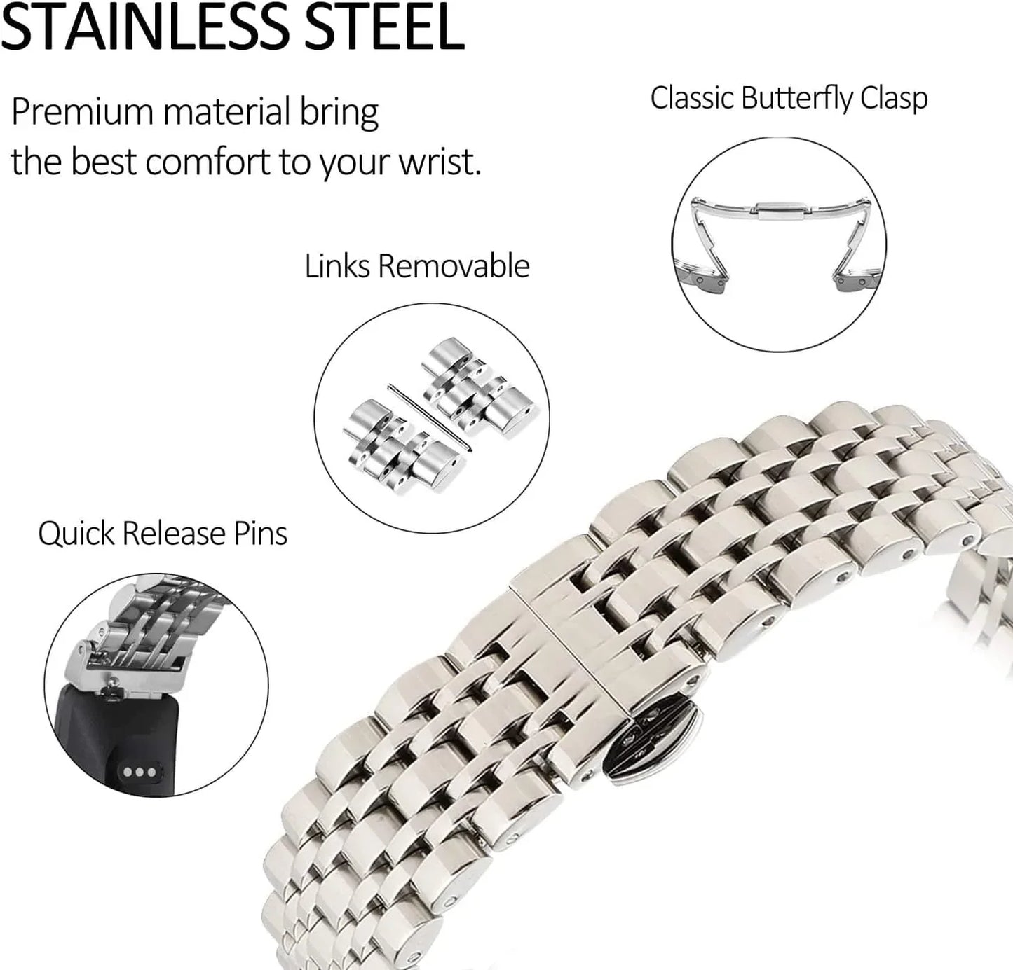 Chofit Metal Bracelet Compatible with Fitbit Inspire/ Inspire Hr/Inspire 2 Bands, Stainless Steel Replacement Strap Bangle Bracelet Wristband Accessories for Inspire Tracker for Women (Silver)
