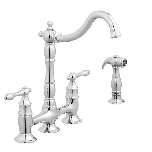 Kitchen Faucet With Side Sprayer 2-Handle Bridge Polished Chrome