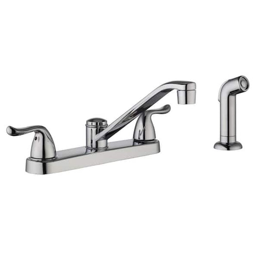 2-Handle Kitchen Faucet With Side Sprayer Spout Swivel, Chrome