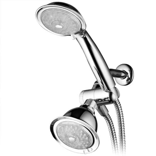 Adjustable Dual Shower Head 7 Color LED Light, Chrome