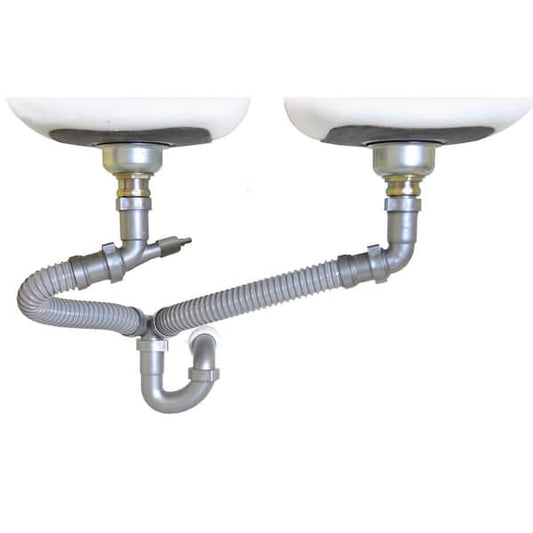 Kitchen Sink Drain Kit For Double Bowl 1-1/2 in. All-in-One PVC Adjustable