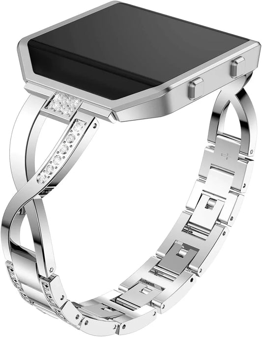 Compatible with Fitbit Blaze Watch Band with Frame, Stainless Steel Metal Bling Replacement Band Straps Accessory Dressy Elegant Bracelet Wristbands Compatible with Fitbit Blaze Women Men (Silver)