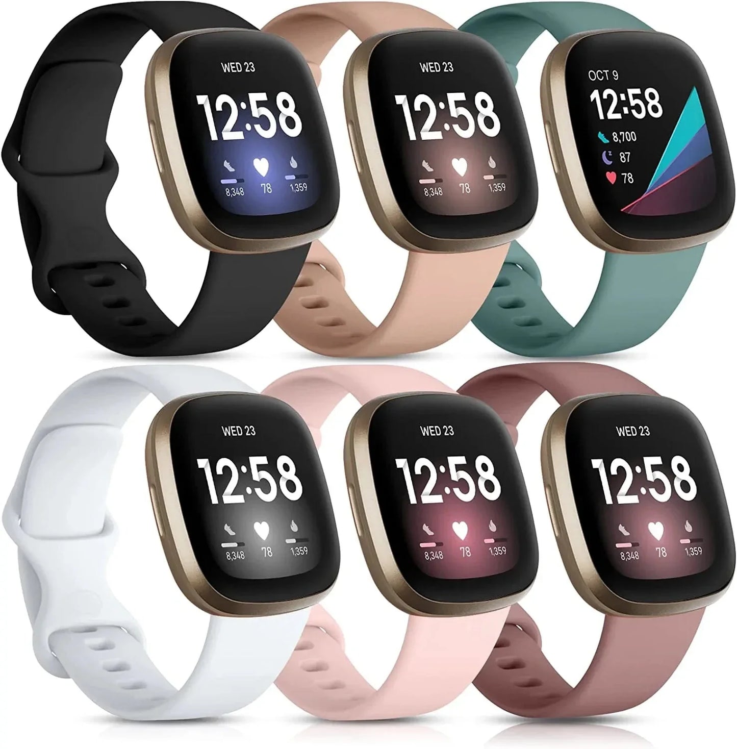 Daqin Compatible with Fitbit Versa 3/Fitbit Sense Band Women Men, Soft Silicone Sport Breathable Waterproof Strap Replacement Band for Fitbit Versa 4/Fitbit Sense Bands Smartwatch Accessories, Large