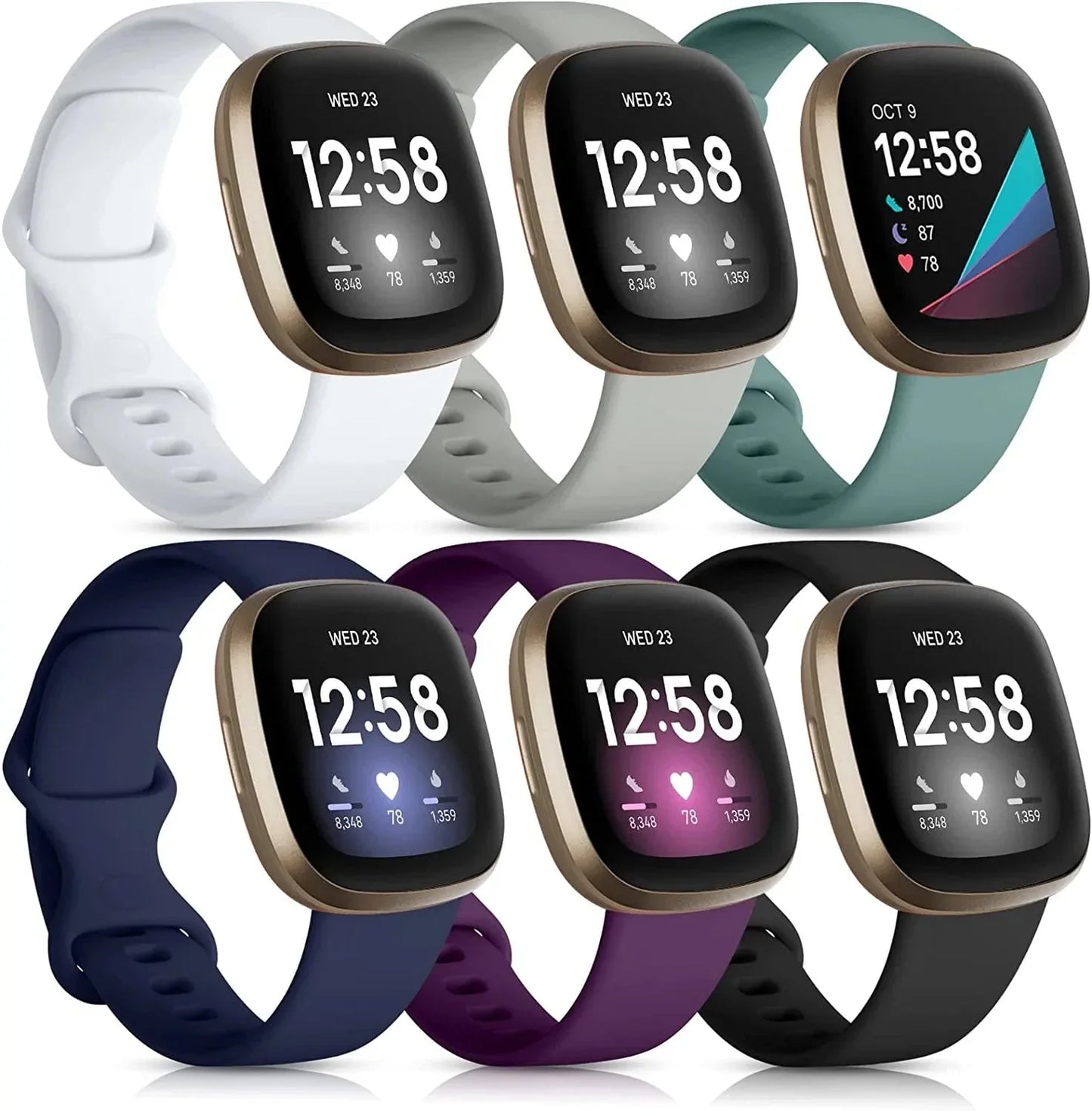 Daqin Compatible with Fitbit Versa 3/Fitbit Sense Band Women Men, Soft Silicone Sport Breathable Waterproof Strap Replacement Band for Fitbit Versa 4/Fitbit Sense Bands Smartwatch Accessories, Large