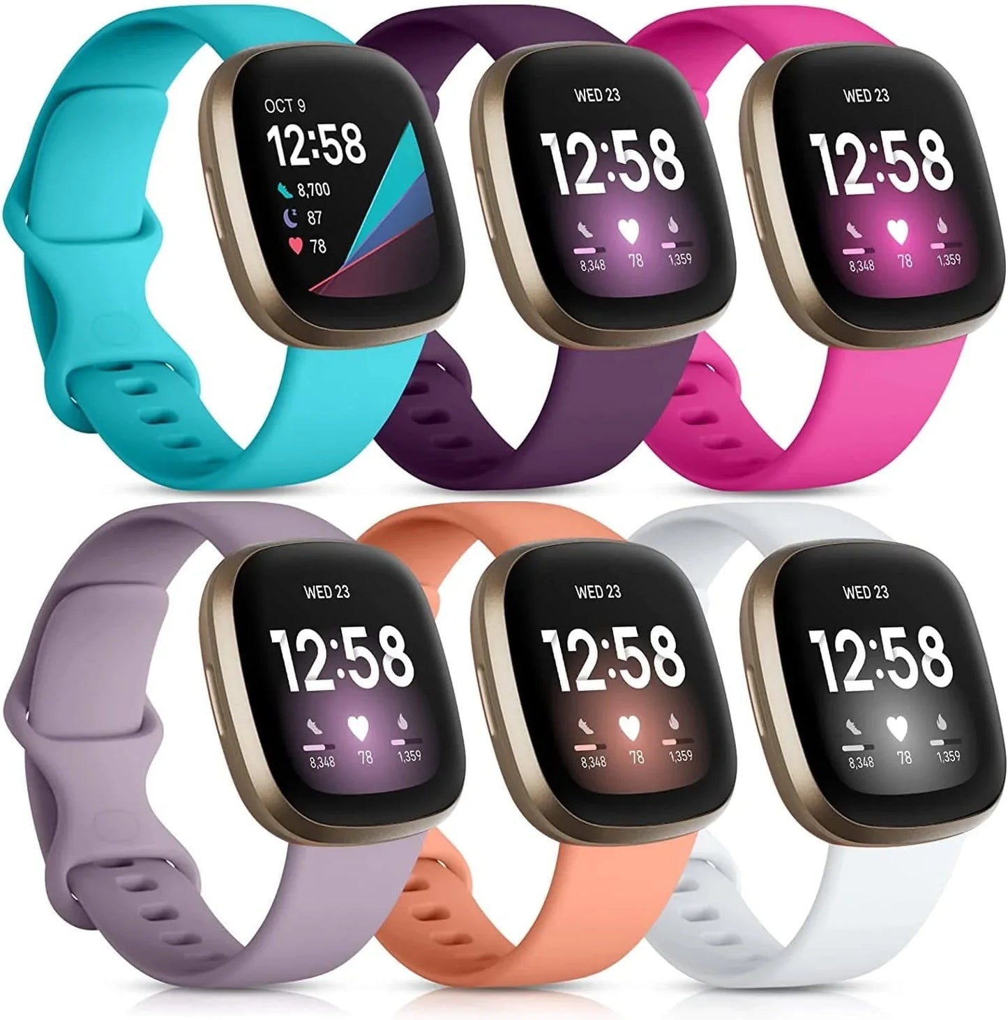 Daqin Compatible with Fitbit Versa 3/Fitbit Sense Band Women Men, Soft Silicone Sport Breathable Waterproof Strap Replacement Band for Fitbit Versa 4/Fitbit Sense Bands Smartwatch Accessories, Large