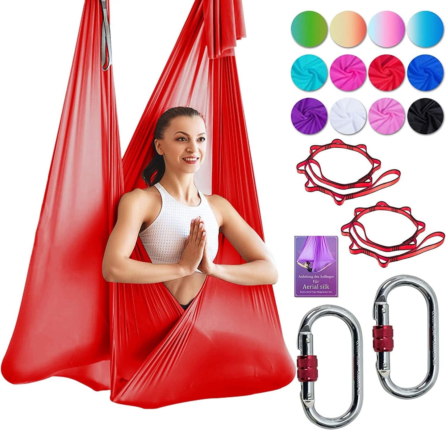 DASKING Deluxe 5M/Set Yoga Swing Aerial Yoga Hammock Kit with Daisy Chains O-Ring, Fabric & Guide
