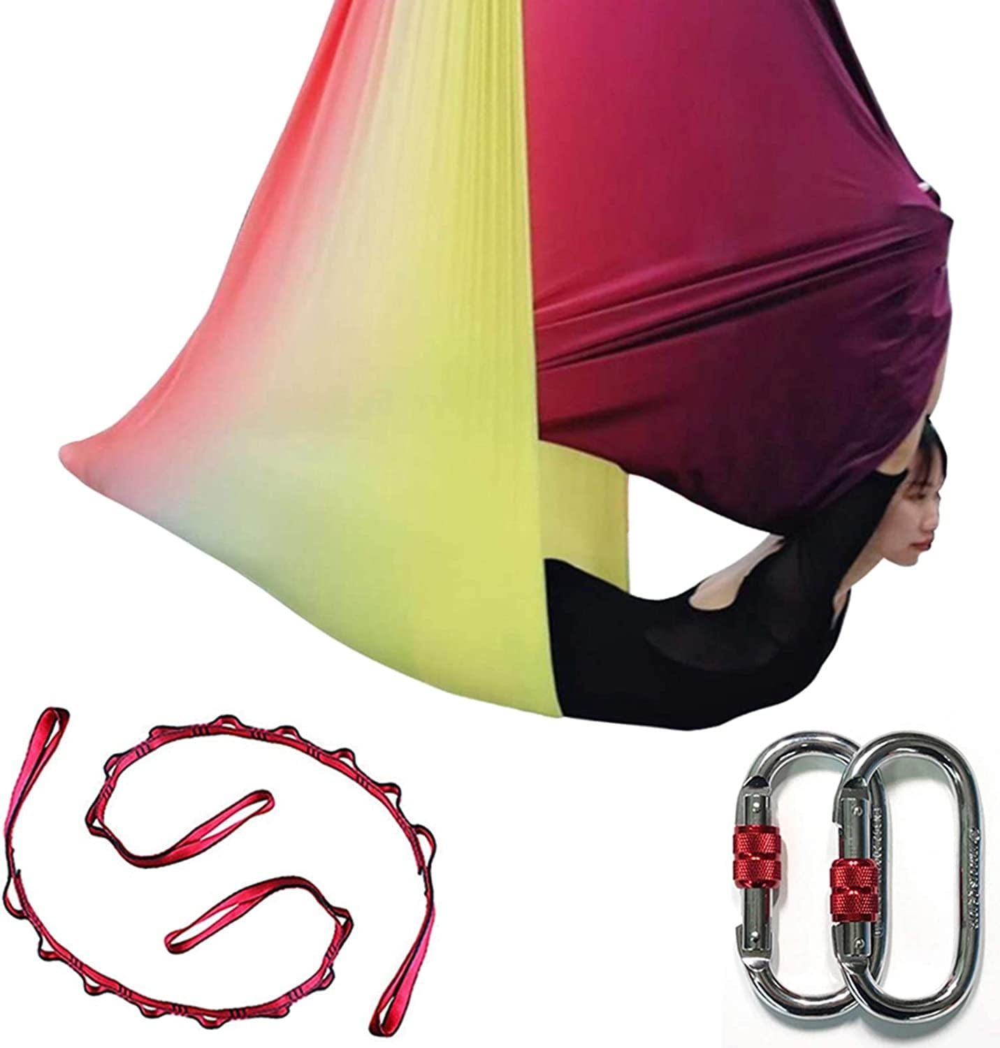 DASKING Deluxe 5M/Set Yoga Swing Aerial Yoga Hammock Kit with Daisy Chains O-Ring, Fabric & Guide
