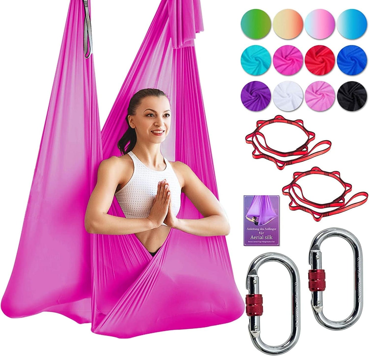 DASKING Deluxe 5M/Set Yoga Swing Aerial Yoga Hammock Kit with Daisy Chains O-Ring, Fabric & Guide