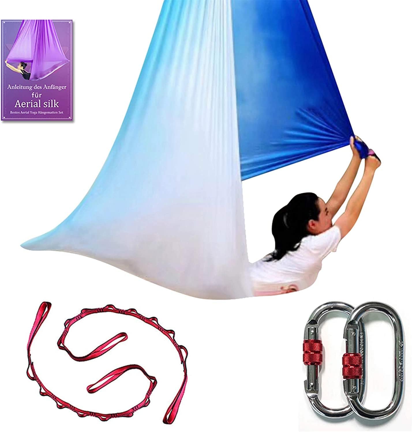 DASKING Deluxe 5M/Set Yoga Swing Aerial Yoga Hammock Kit with Daisy Chains O-Ring, Fabric & Guide